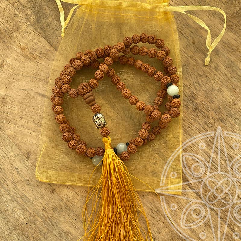 Japamala Nepalí Amarillo Buda para nuevos comienzos, felicidad y sabiduría
