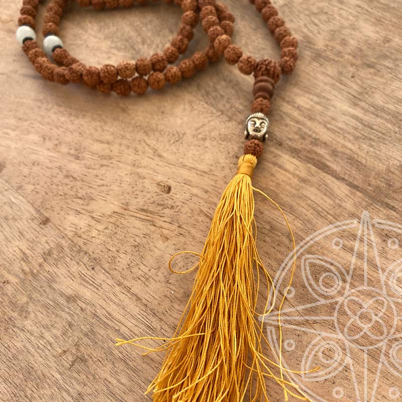 Japamala Nepalí Amarillo Buda para nuevos comienzos, felicidad y sabiduría