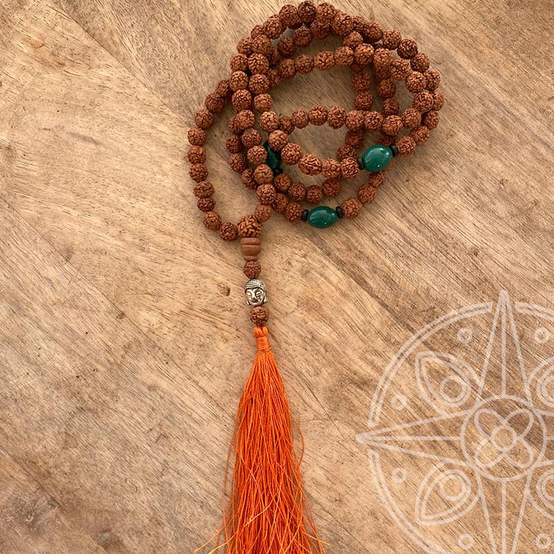 Japamala Nepalí Naranja Buda para sabiduría, felicidad y transformación