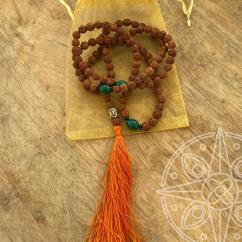 Japamala Nepalí Naranja Buda para sabiduría, felicidad y transformación